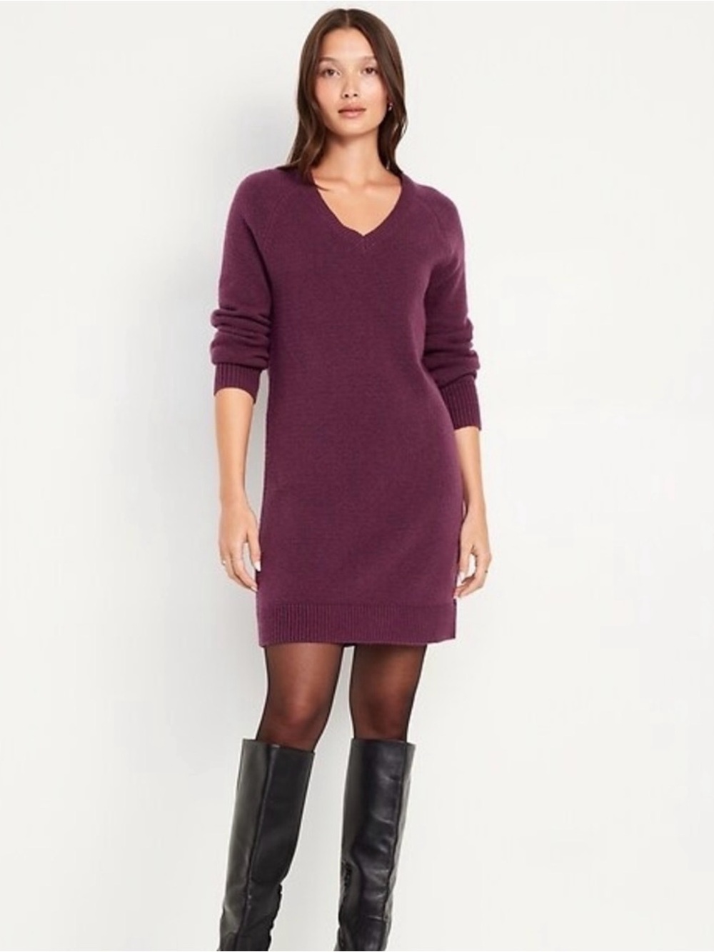 Old Navy V-Neck Sweater Dress - Wine Color Size XS